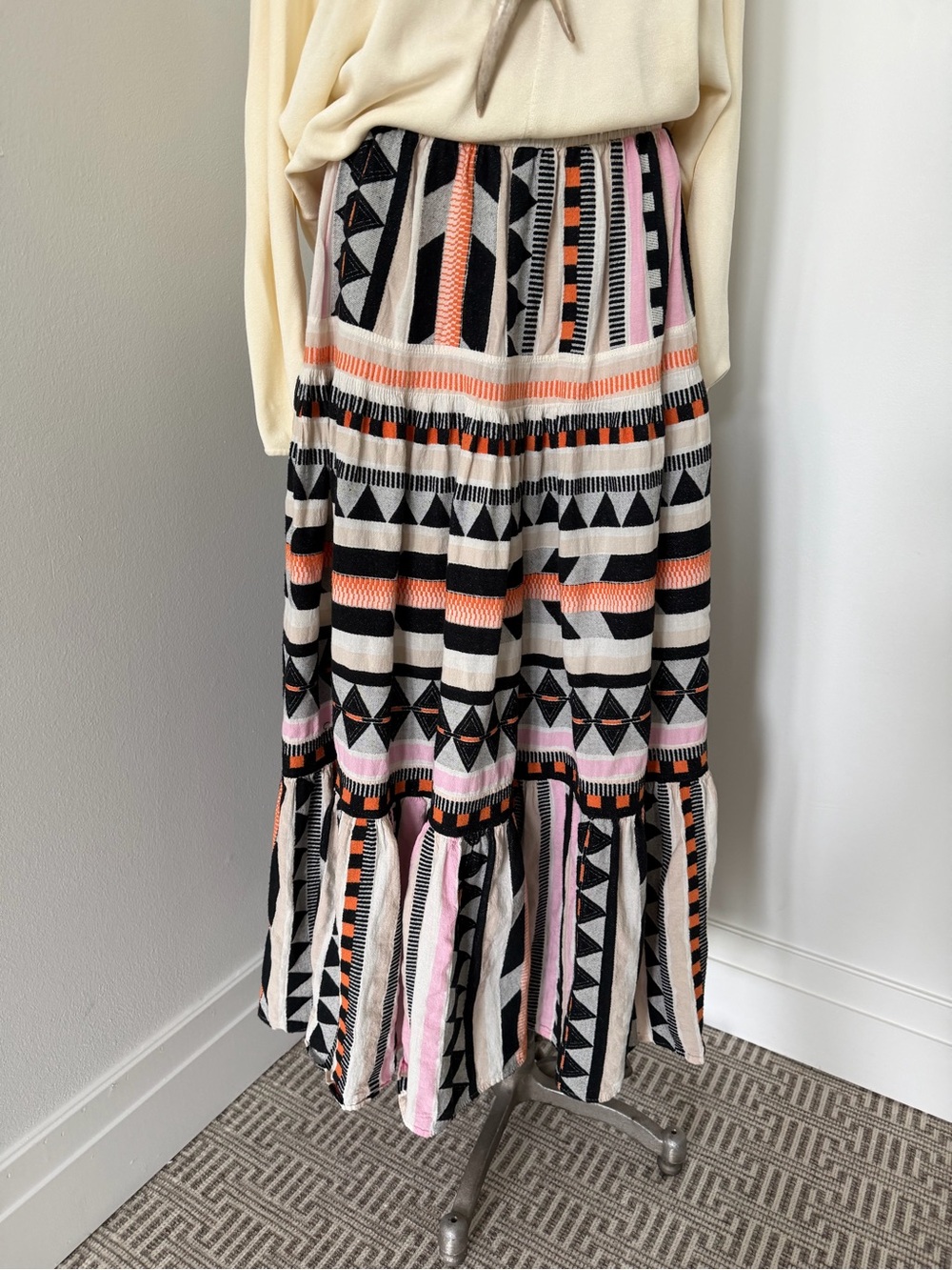 Devotion TWINS Black, Cream & Orange Geometric Maxi Skirt